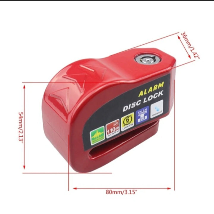 🔒 Antivol à Alarme pour Moto – Disc Lock 110 dB Rouge